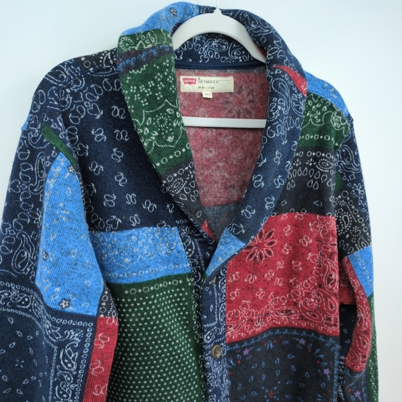 Levi's Hillen Cardigan Sweater Fleece Patchwork Handkerchief Button Up Men's XL - Picture 4 of 11